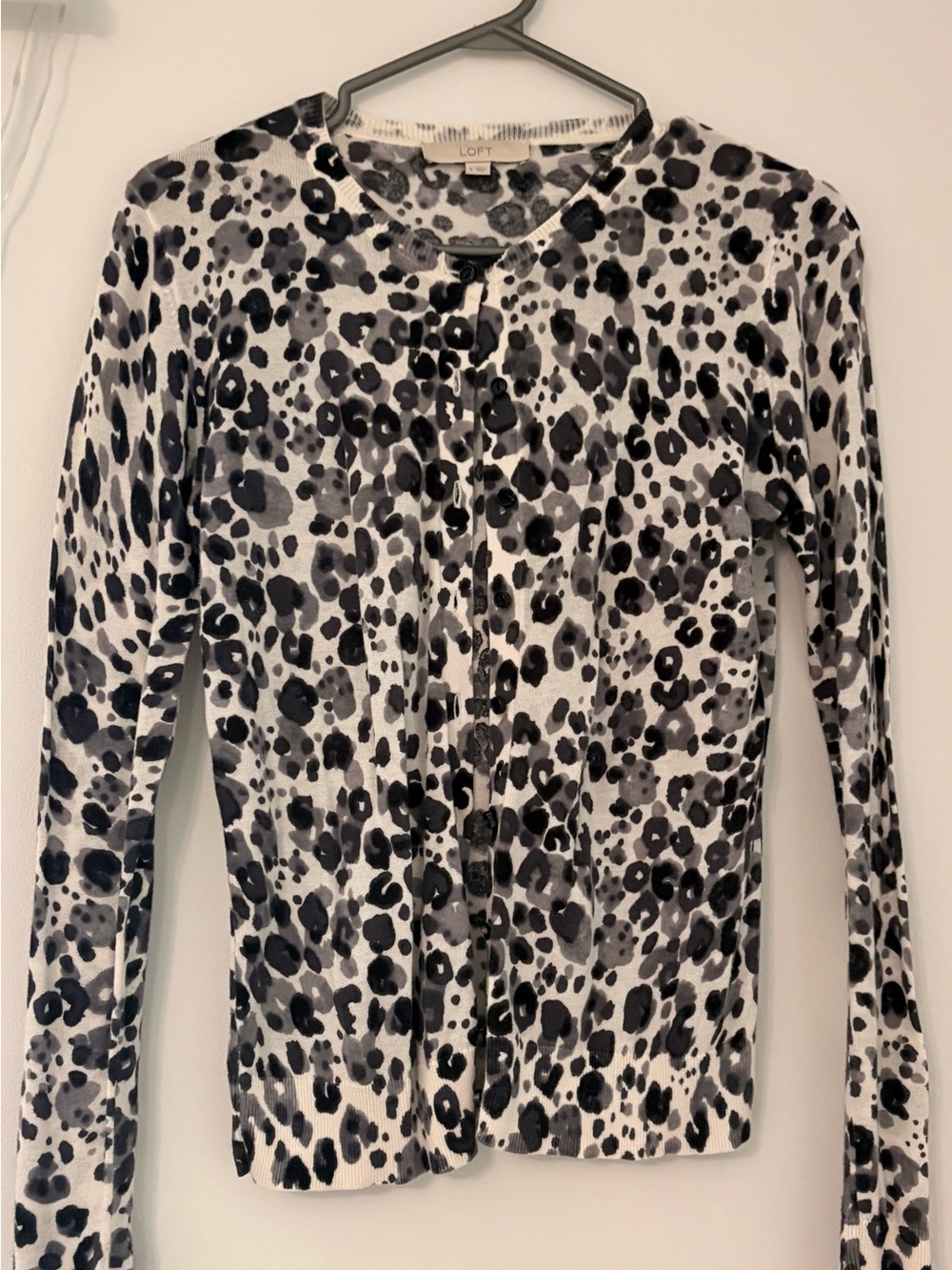 LOFT Black & Gray Leopard Print Button-Down Top